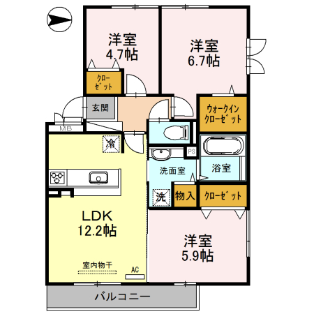 大津市鏡が浜のアパートの間取り