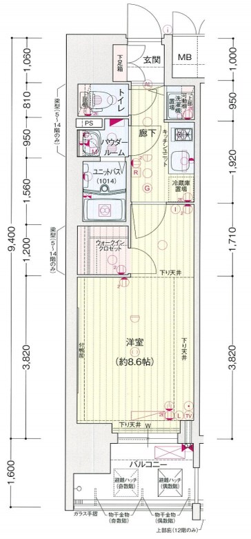 地下鉄東山線 新栄町駅 徒歩4分 14階建 築10年の間取り写真