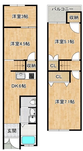 寝屋川市緑町テラスの間取り写真