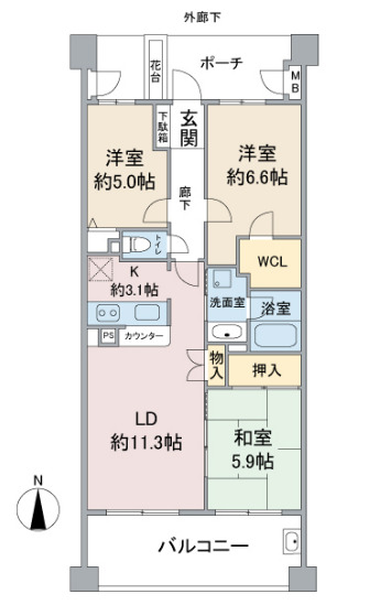 ヴィルヌーブ東戸塚プレジールの間取り