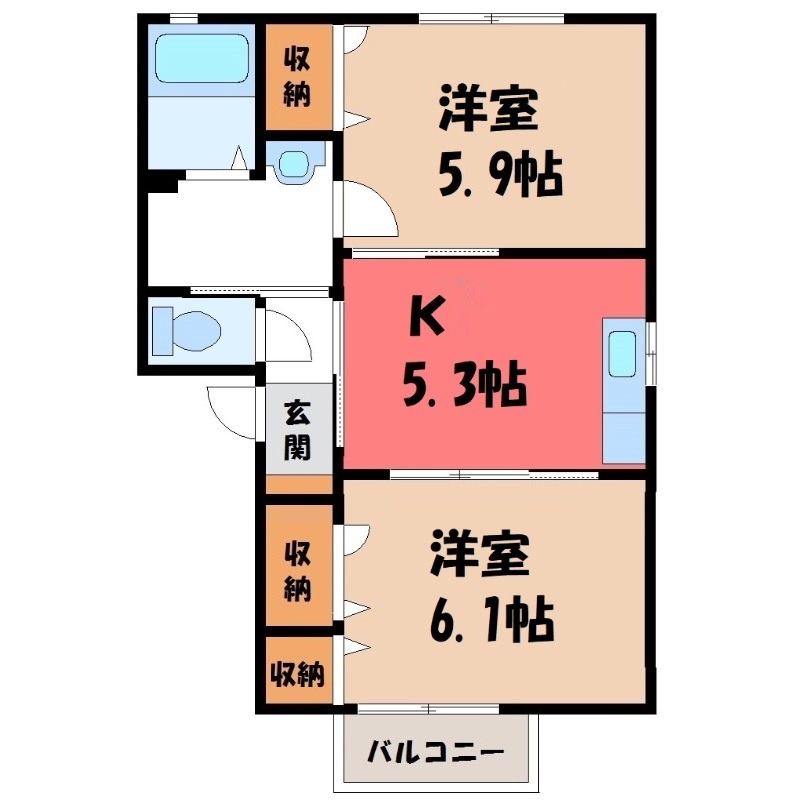 筑西市市野辺のアパートの間取り