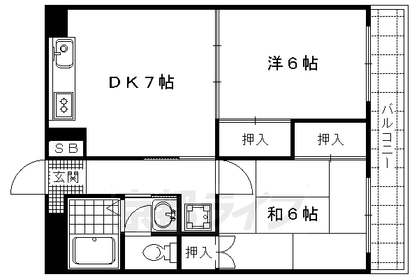 京都市左京区静市市原町のマンションの間取り