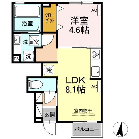 熊本市北区清水亀井町のアパートの間取り