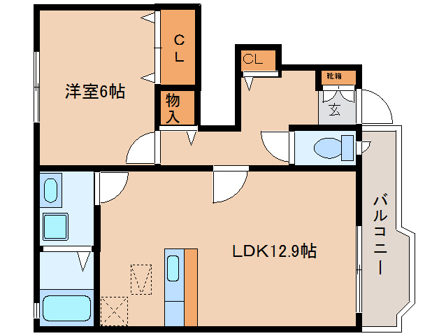 大和高田市甘田町のアパートの間取り