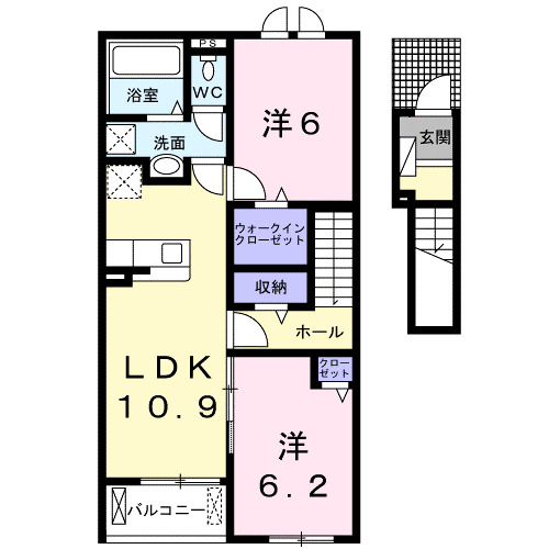 福山市神辺町大字新湯野のアパートの間取り