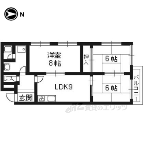 京都市左京区北白川久保田町のマンションの間取り