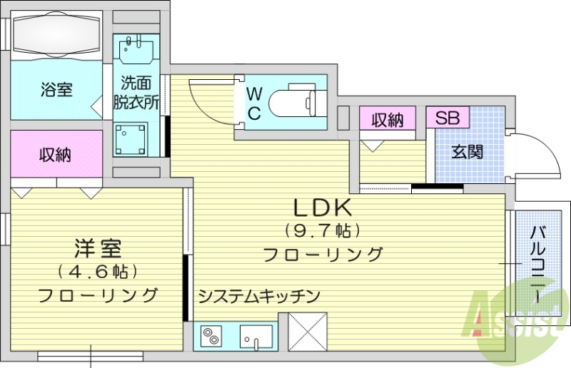 岩沼市松ケ丘のアパートの間取り