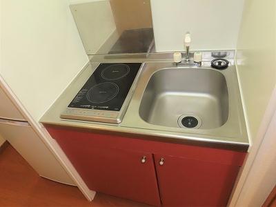 キッチン　2口の電気コンロまたはIHコンロとなります