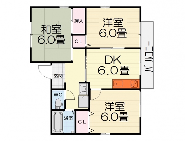 堺市西区浜寺諏訪森町西のアパートの間取り