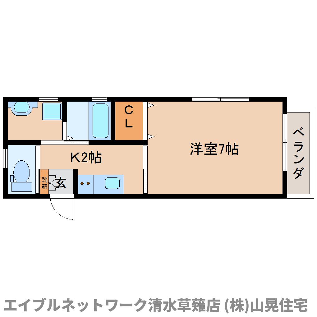 静岡市清水区草薙一里山のアパートの間取り