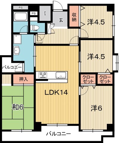 高知市中宝永町のマンションの間取り