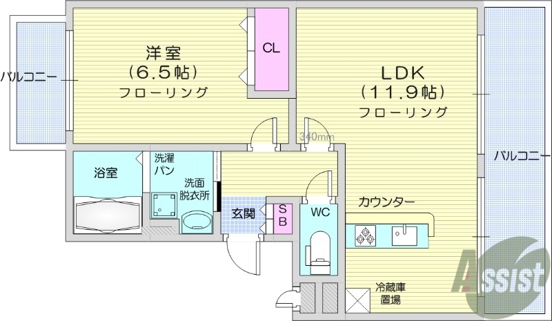 仙台市青葉区愛子東のマンションの間取り