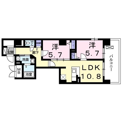 仙台市宮城野区元寺小路のマンションの間取り