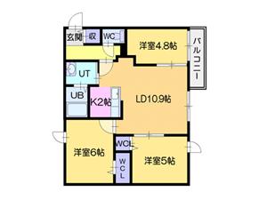 札幌市豊平区美園一条のマンションの間取り