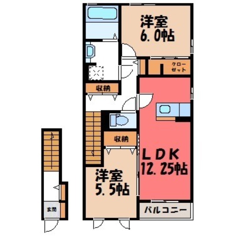 筑西市稲野辺のアパートの間取り