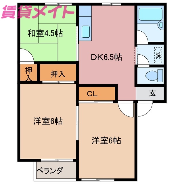 伊勢市小俣町宮前のアパートの間取り