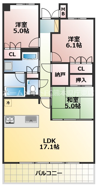 熊本市中央区大江のマンションの間取り