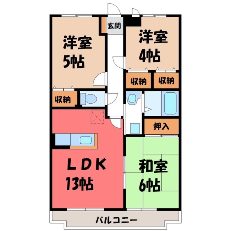 塩谷郡高根沢町光陽台のマンションの間取り