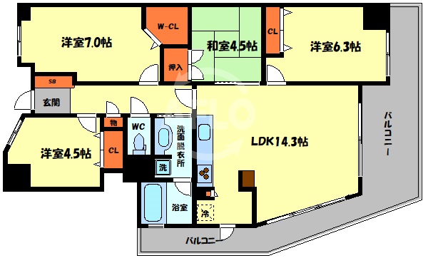 大阪市阿倍野区阿倍野筋のマンションの間取り