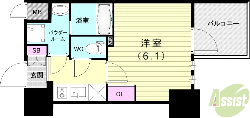 神戸市中央区中山手通のマンションの間取り