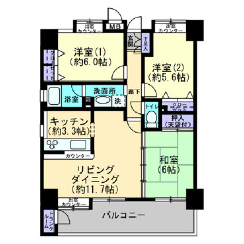 倉敷市川西町のマンションの間取り