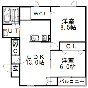 ＪＲ札沼線 百合が原駅 徒歩48分 2階建 築21年の間取り写真