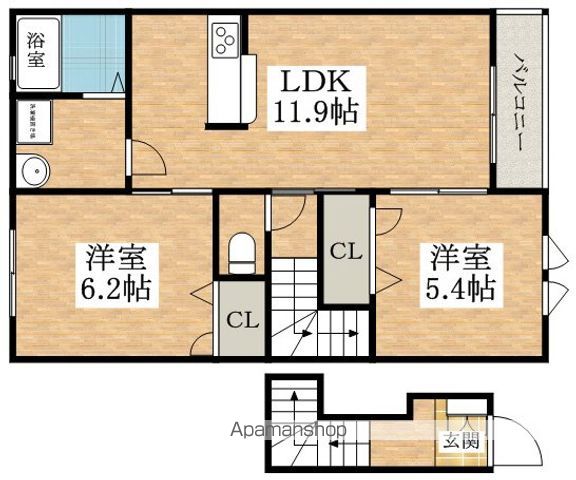 近鉄南大阪線 河内松原駅 徒歩30分 2階建 築16年の間取り写真