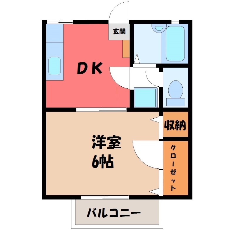 宇都宮市簗瀬のアパートの間取り