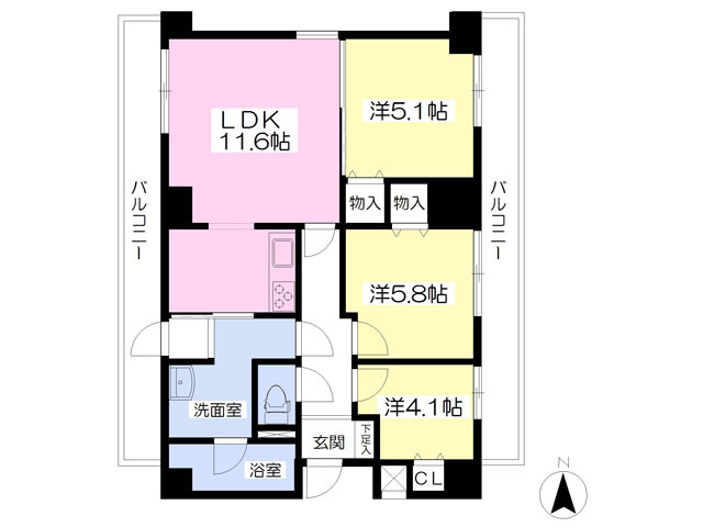 越谷市大字袋山のマンションの間取り