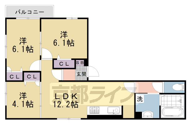 京都市右京区嵯峨折戸町のアパートの間取り