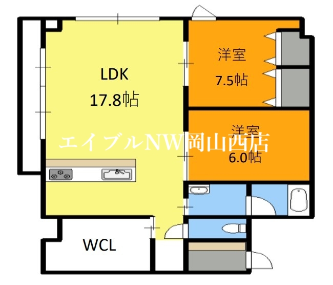 岡山市北区田町のマンションの間取り