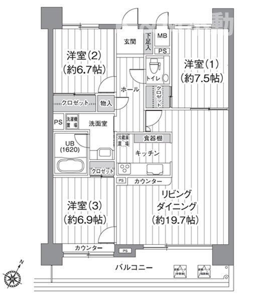 Ｔ’ｓ　ｇａｒｄｅｎ北柏　３号棟の間取り