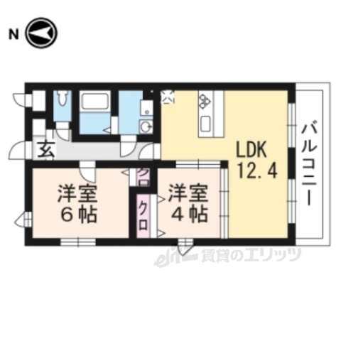 【京都市山科区北花山中道町のマンションの間取り】