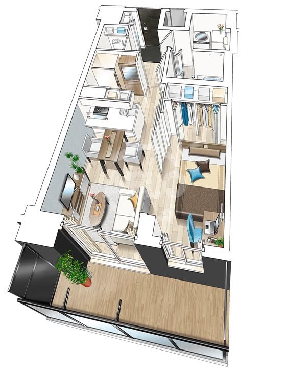 居室・リビング　プレサンス南堀江ザ・センス　室内パース