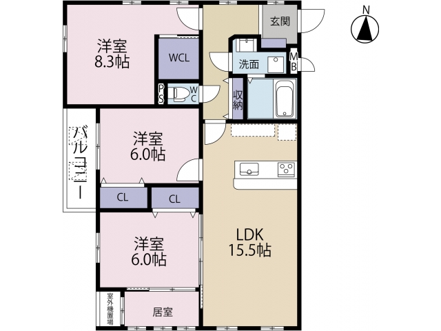 北九州市戸畑区仙水町のマンションの間取り