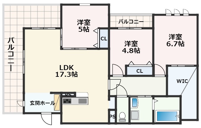 熊本市中央区新大江のマンションの間取り