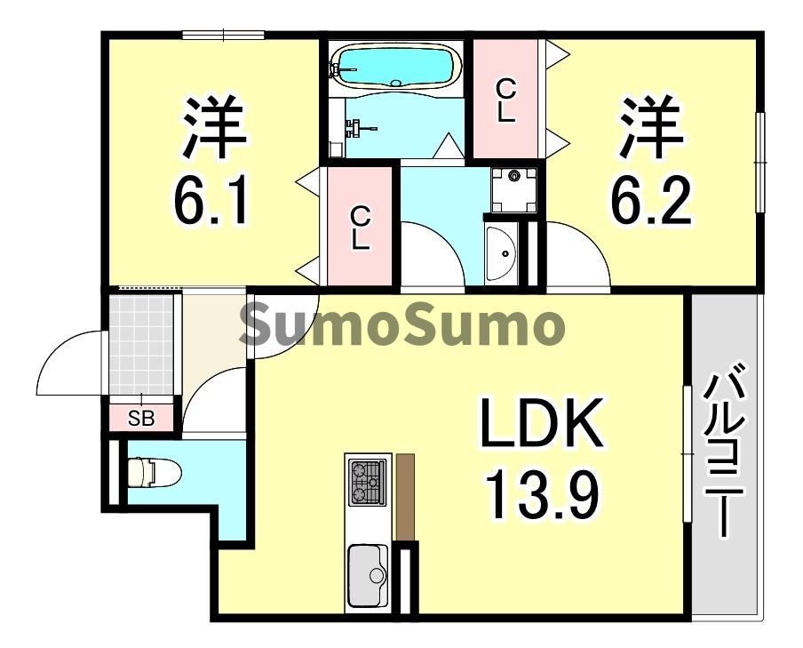 尼崎市塚口町のアパートの間取り