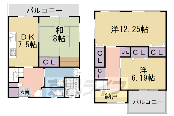 深草大亀谷万帖敷町貸家の間取り