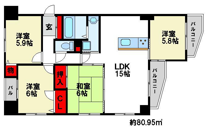 パレローヤル二日市駅前の間取り