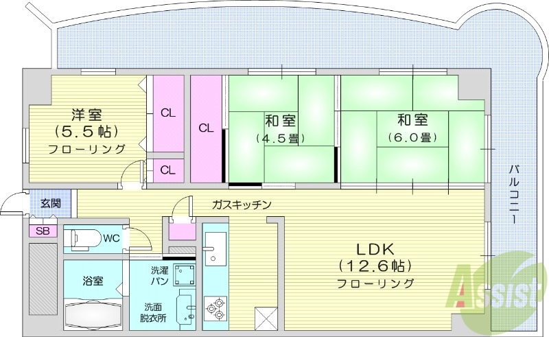 仙台市宮城野区高砂のマンションの間取り