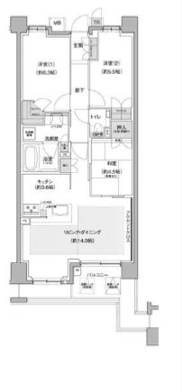 芦屋市朝日ケ丘町のマンションの間取り