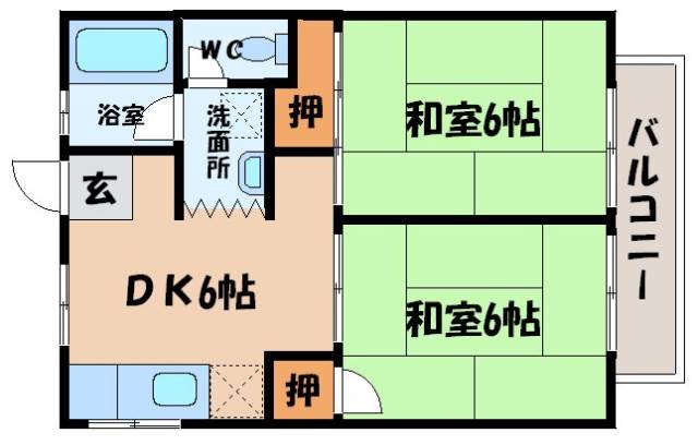 大津市竜が丘のアパートの間取り