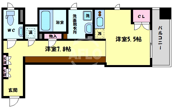 大阪市中央区瓦町のマンションの間取り