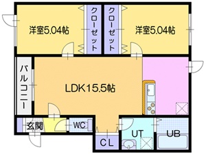 札幌市東区北三十五条東のアパートの間取り