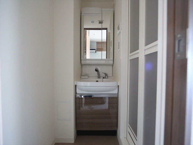 洗面設備　脱衣所　独立洗面台（シャンプードレッサー付）収納スペース有