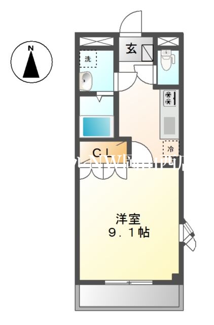 岡山市北区高松のアパートの間取り