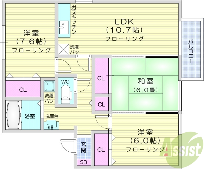 多賀城市大代のアパートの間取り