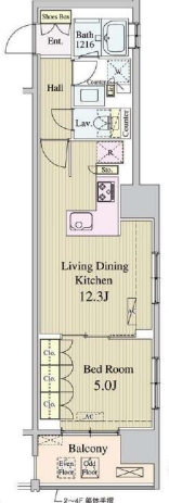 中央区新富のマンションの間取り