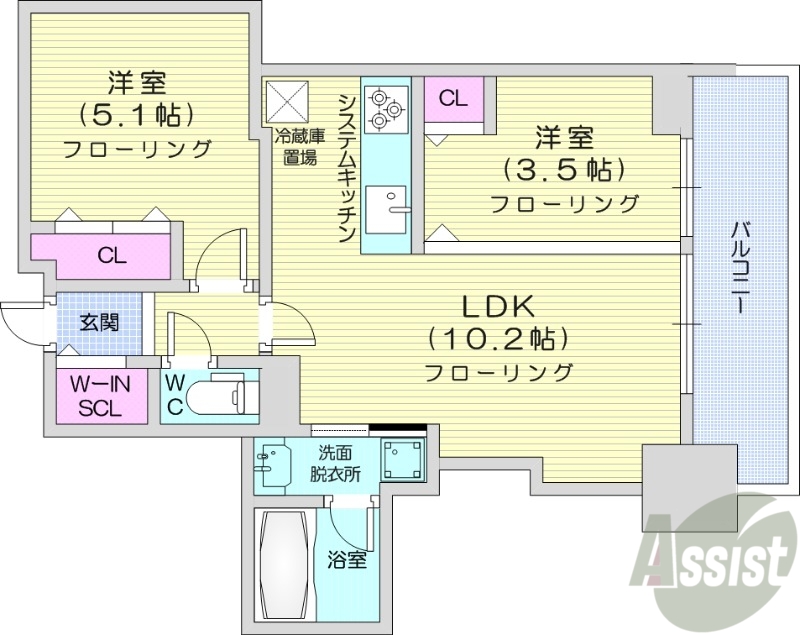 札幌市中央区北一条西のマンションの間取り