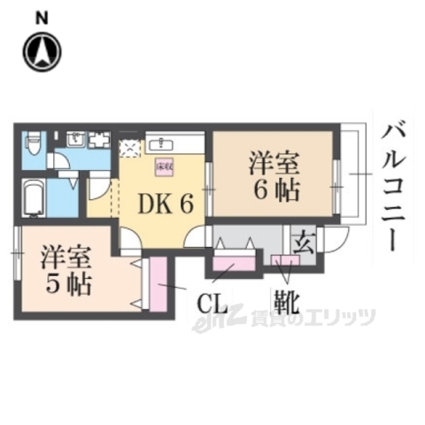 生駒市小瀬町のアパートの間取り